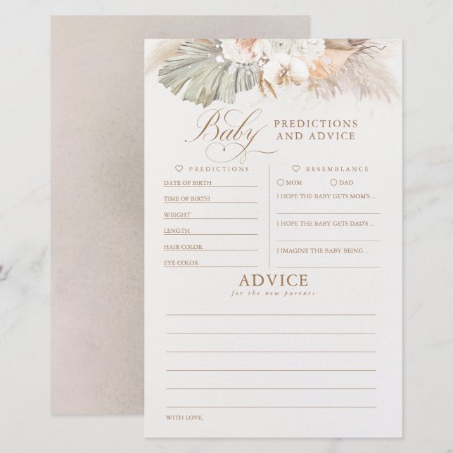 Papier Baby shower de prédictions et conseils pour bébés  (Devant / Derrière)