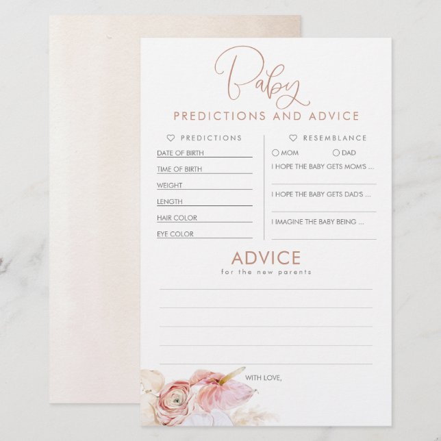 Papier Baby shower de prédictions et conseils pour bébés  (Devant / Derrière)