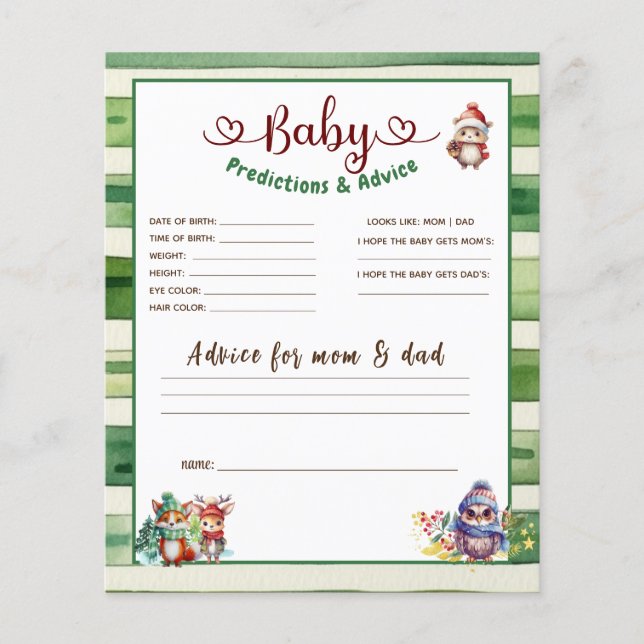 Papier Baby shower de prédictions et conseils pour bébés  (Devant)