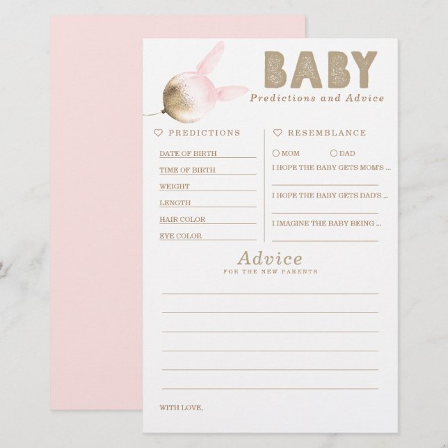 Papier Baby shower de prédictions et conseils pour bébés  (Devant / Derrière)