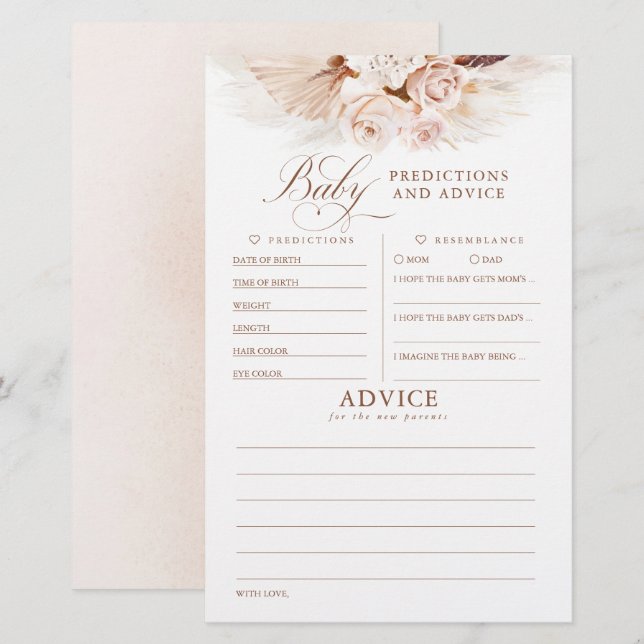 Papier Baby shower de prédictions et conseils pour bébés  (Devant / Derrière)