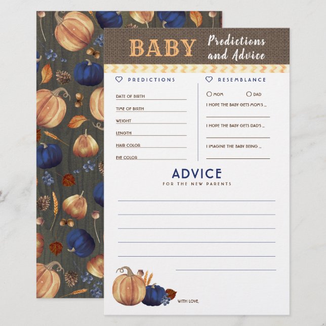 Papier Baby shower de prédictions et conseils pour bébés  (Devant / Derrière)