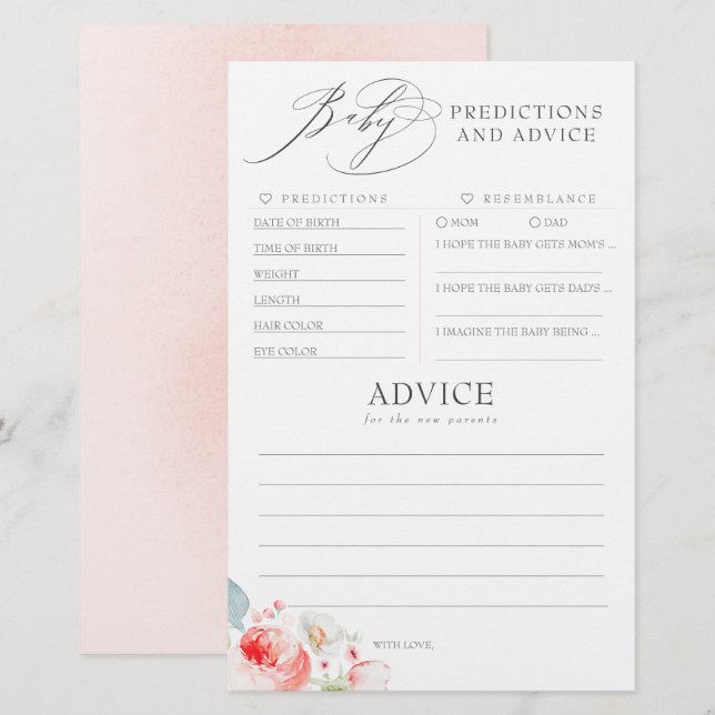 Papier Baby shower de prédictions et conseils pour bébés  (Devant / Derrière)