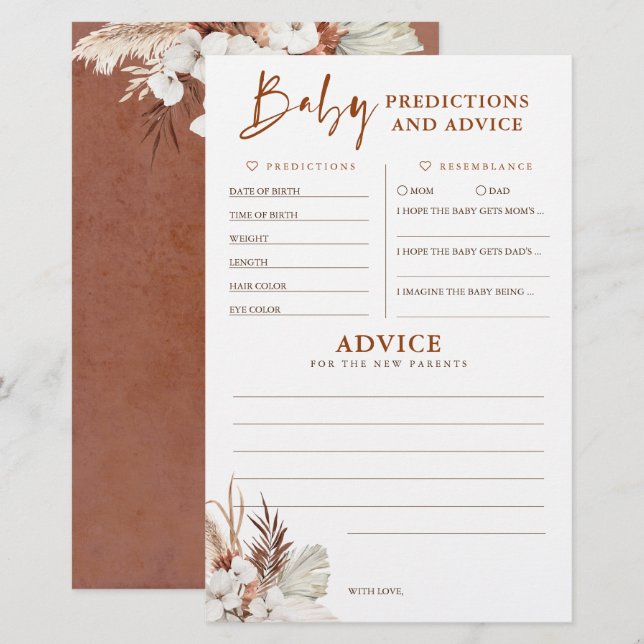 Papier Baby shower de prédictions et conseils pour bébés  (Devant / Derrière)