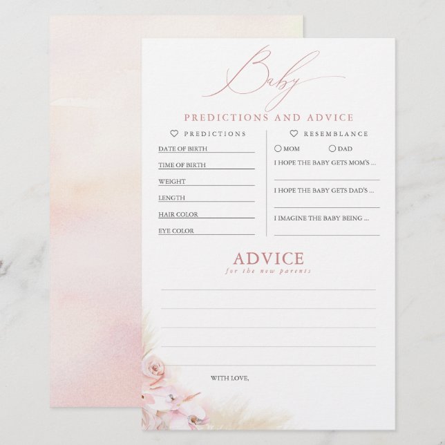 Papier Baby shower de prédictions et conseils pour bébés  (Devant / Derrière)