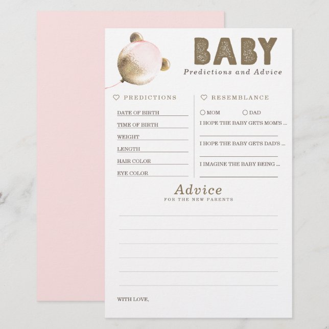Papier Baby shower de prédictions et conseils pour bébés  (Devant / Derrière)