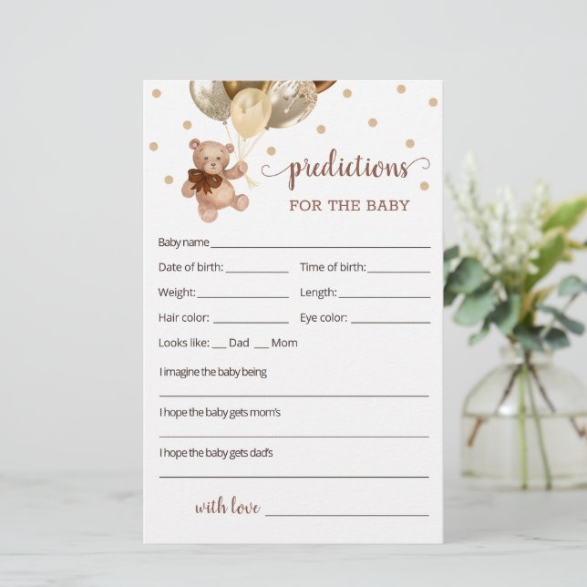 Papier Baby shower de prédictions pour bébé de l'ours en  (Debout devant)