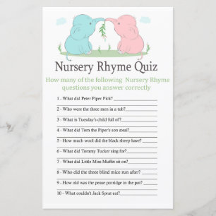 Papier Baby shower de quiz Blue Pink Elephant Nursery Rhy