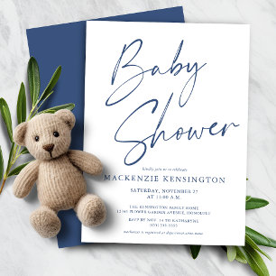 Papier Baby shower de script manuscrit bleu moderne Budge