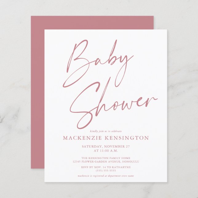 Papier Baby shower de script rose Rose Dusty (Devant / Derrière)