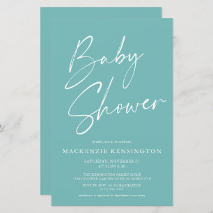 Papier Baby shower de script Turquoise bleu simple Budget