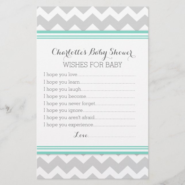 Papier Baby shower de souhaits pour bébé Turquoise Grey C (Devant)
