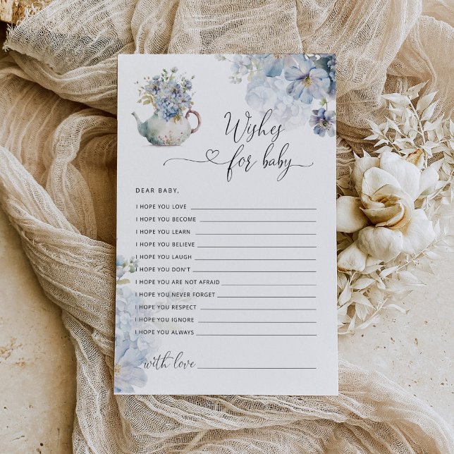 Papier Baby shower de théière à fleurs bleues souhaits po (Créateur téléchargé)