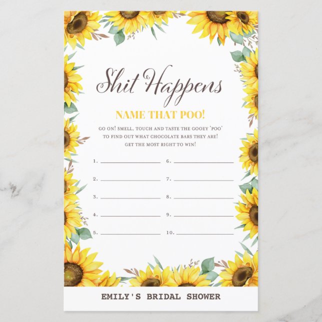 Papier Baby shower de tournesol de printemps Jeu IMPRIMÉ (Devant)