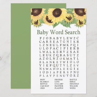 Papier Baby shower de tournesol Mot de recherche Jeu