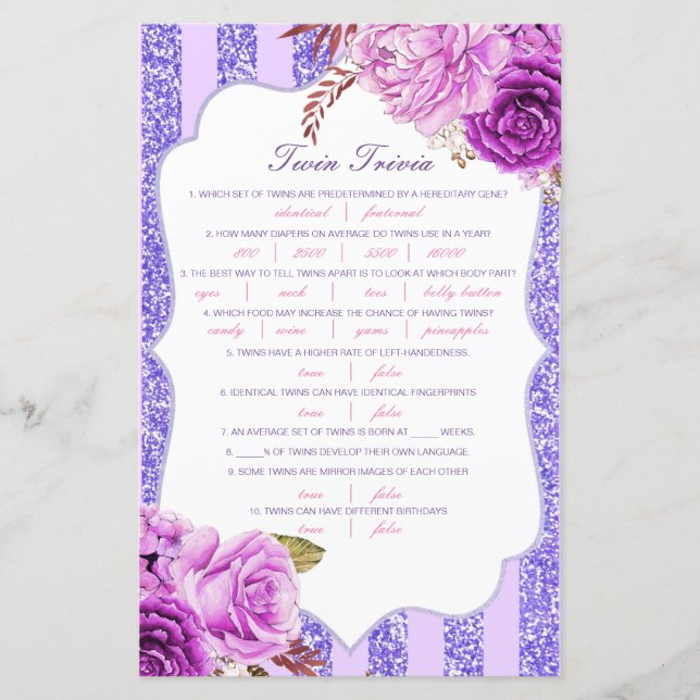 Papier Baby shower de Trivia Twin pour bébé modifiable av (Devant)