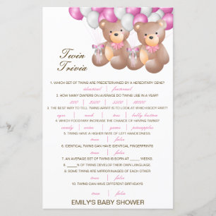 Papier Baby shower de Trivia Twin pour bébé modifiable av