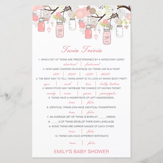Papier Baby shower de Trivia Twin pour bébé modifiable av (Devant)