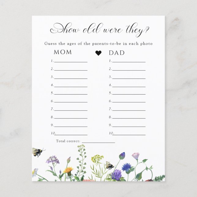 Papier Baby shower de verdure fleur sauvage Jeu (Devant)