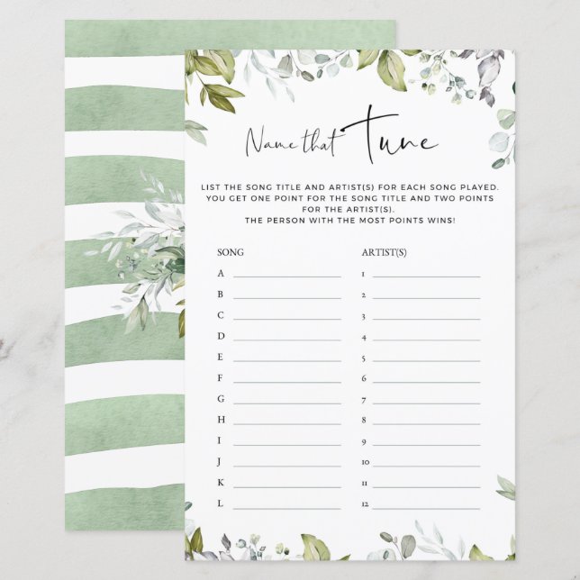 Papier Baby shower de verdure Nom du jeu qui tonifie (Devant / Derrière)