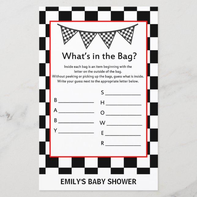 Papier Baby shower de voiture de course Jeu IMPRIMÉ (Devant)