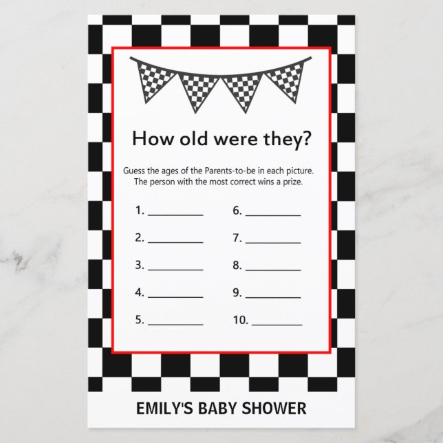 Papier Baby shower de voiture de course Jeu IMPRIMÉ (Devant)