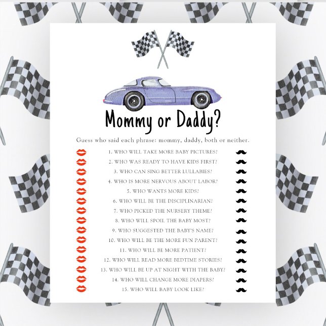 Papier Baby shower de voiture de course - jeu maman ou pa (Créateur téléchargé)