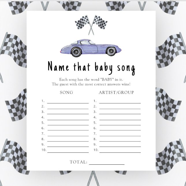 Papier Baby shower de voiture de course Nom que Baby Song (Créateur téléchargé)