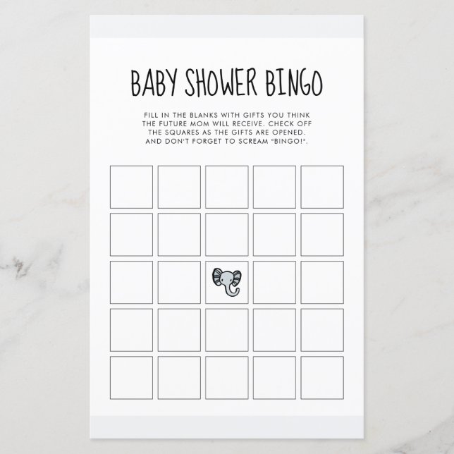 Papier Baby shower d'éléphant bleu mignon Bingo (Devant)