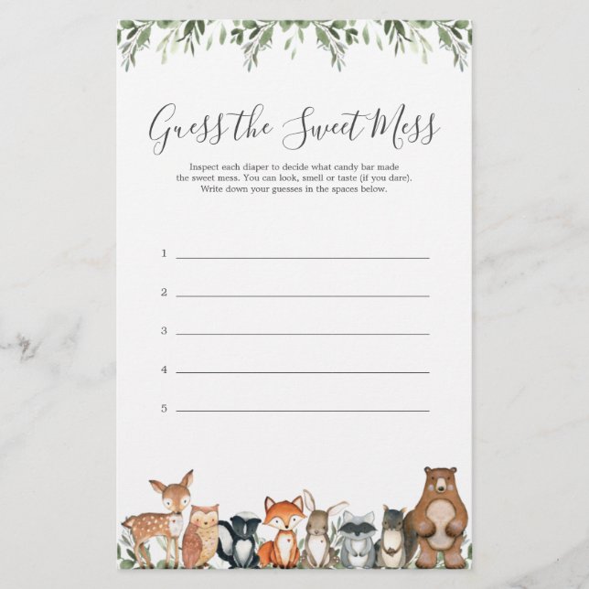 Papier Baby Shower des Animaux de la Forêt Devinez le Dou (Devant)