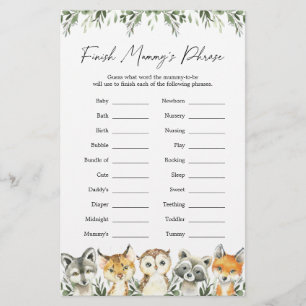 Papier Baby shower des animaux des bois Terminer la phras