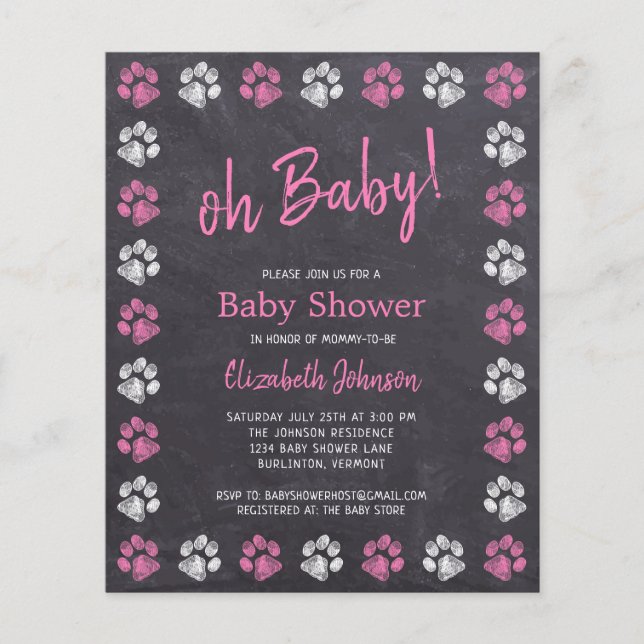 Papier Baby shower des Empreintes de pattes de tableau ro (Devant)