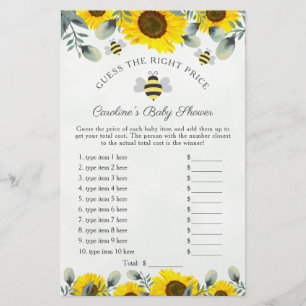 Papier Baby shower des fleurs de soleil et des abeilles J