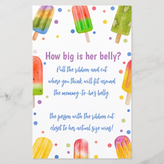 Papier Baby shower D'Été Jeu Quelle Est La Grosse Taille  (Devant)
