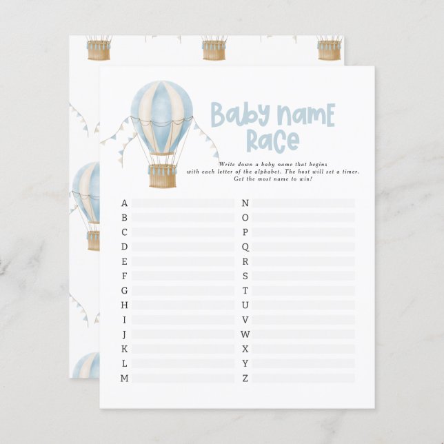 Papier Baby shower devine le nom moderne montgolfière (Devant / Derrière)