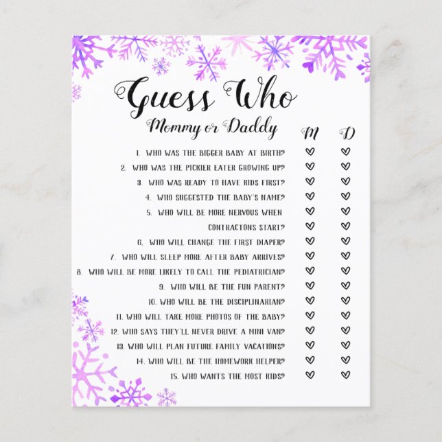 Papier Baby shower - Devinez qui, bébé Il fait froid (Devant)