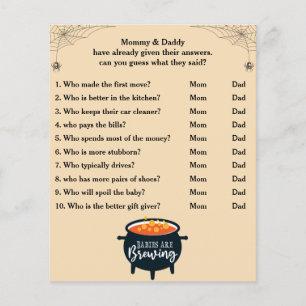 Papier Baby shower d'Halloween Devinez Qui maman ou papa