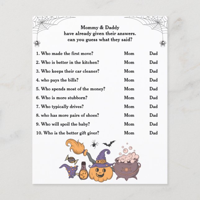 Papier Baby shower d'Halloween Devinez Qui maman ou papa (Devant)