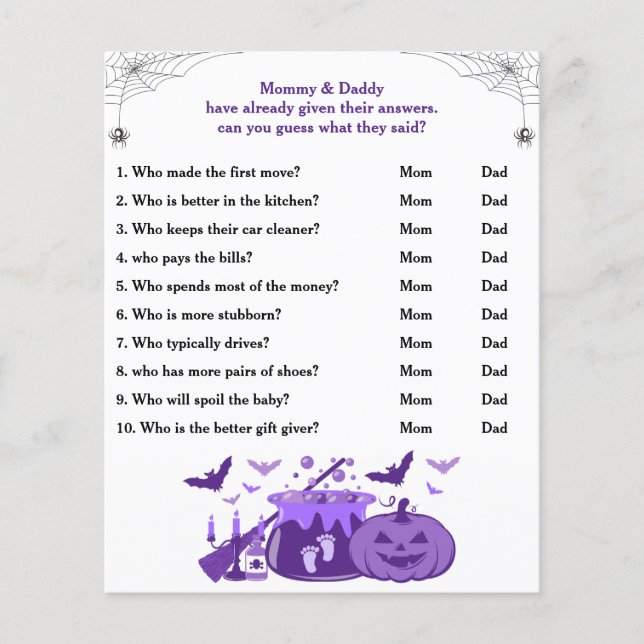Papier Baby shower d'Halloween Devinez Qui maman ou papa (Devant)