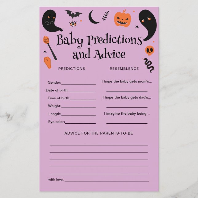 Papier Baby shower d'Halloween violet prédictions bébé Je (Devant)