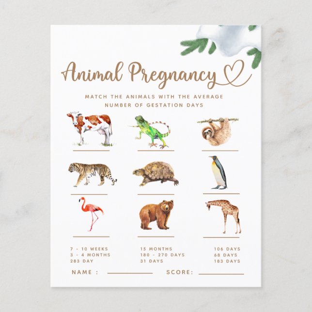 Papier Baby shower d'hiver de grossesse animale (Devant)