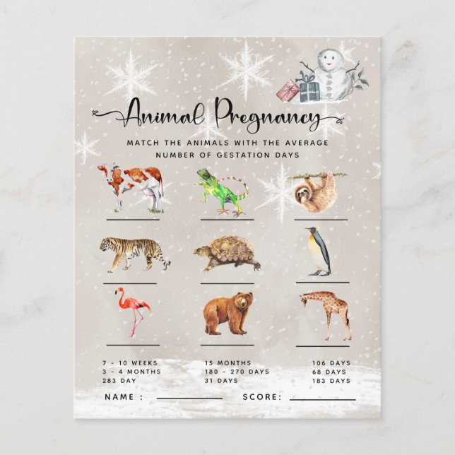 Papier Baby shower d'hiver de grossesse animale (Devant)
