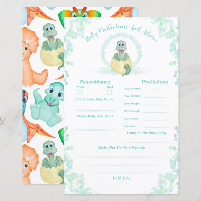 Papier Baby shower Dinosaure Bleu Prédictions Et Conseils (Devant / Derrière)