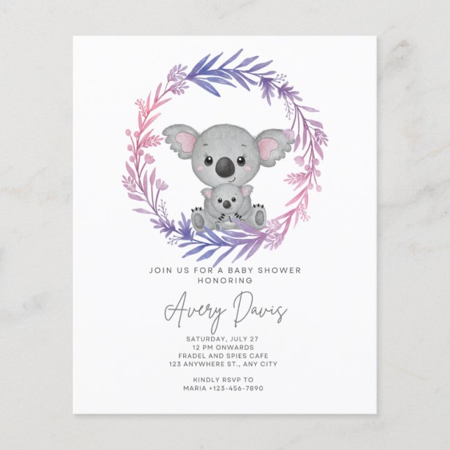 Papier baby shower d'invitation maman animal (Devant)