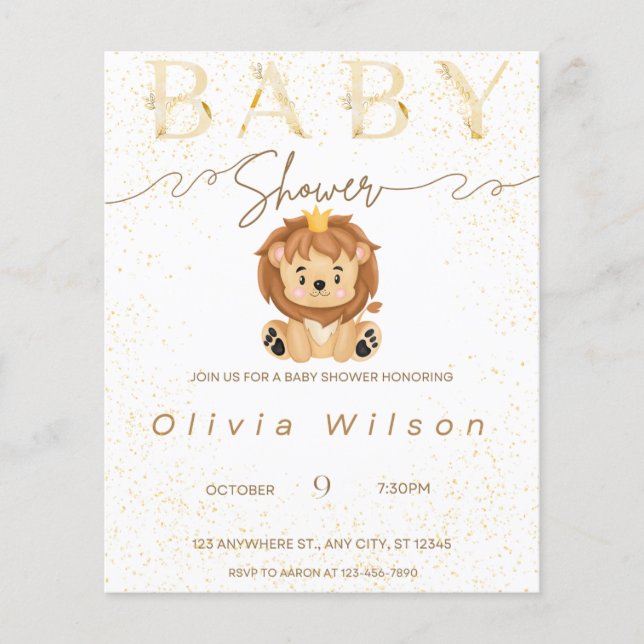Papier baby shower d'invitation, or, animal (Devant)