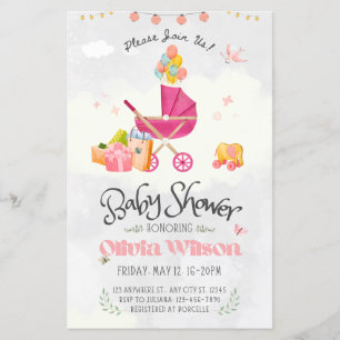 Papier baby shower d'invitation, petite fille