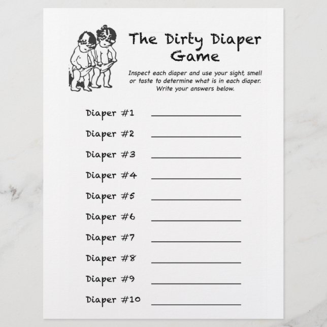 Papier Baby shower Dirty Diaper Jeu (Devant)