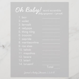 Papier Baby Shower DIY - Jeu de mots mêlés - gris