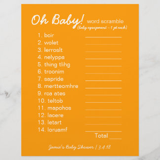 Papier Baby shower do-it-yourself - Jeu Word Scramble - o