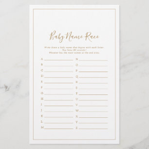 Papier Baby shower d'or minimaliste Nom de la race Jeu